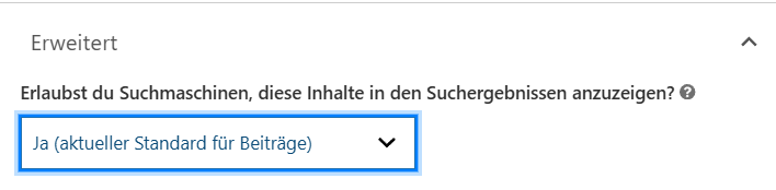 Standardeinstellung unterhalb "erweitert"