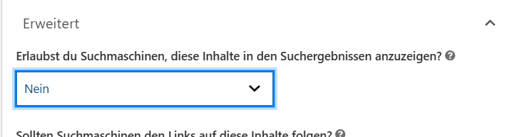 empfohlene Einstellung für Beiträge mit wenig Mehrwert (Thin Content)