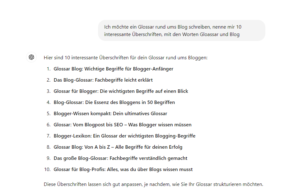 ChatGPT im Glossar rund ums Blog